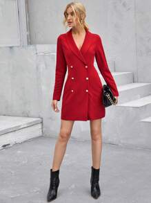 SHEIN Privé Robe blazer en tricot à double boutonnage, col cape, manches longues, couleur unie, pour femme, pour l'automne