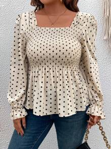 Calvaya 1 pieza Blusa retro minimalista de manga larga con estampado de lunares elegante