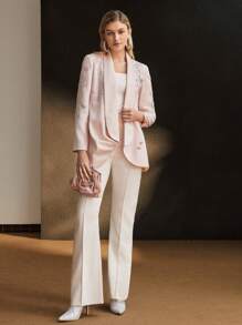 MOTF PREMIUM SHAWL COLLAR RHINESTONE DETAIL RUCHED BLAZER - Pink - View 7