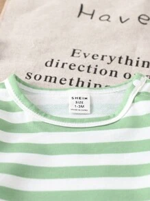 SHEIN 2 件套婴儿/幼儿套装，条纹长袖 T 恤和可爱恐龙背带裤，适合居家和露营，秋季 - 彩色 - 查看 4