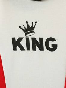 2pcs/Set Baby Boys Fashion KING Letter Print Hoodie Sweatshirt And Sweatpants Set,Black And White,Autumn,Casual,Beach Color Block Kids Sporty Outfit - Multicolor - View 4