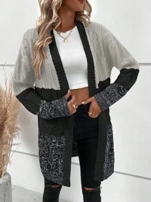 SHEIN LUNE Casual Loose Drop Shoulder Twist Rope Cardigans Open Front Long Sleeve Sweater For Women - Multicolor - View 6