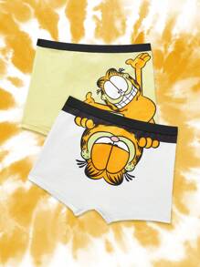 GARFIELD | SHEIN Quần lót Boxer thoải mái in họa tiết hoạt hình dễ thương và vui nhộn cho bé trai 2 chiếc/gói - Nhiều màu - Xem 1