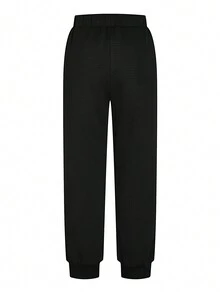 SHEIN LUNE Bộ 2 chiếc/bộ áo nỉ dệt kim họa tiết màu trơn có khóa kéo nửa khóa kéo cho nữ và quần dài thường ngày thông thường để mặc hàng ngày, ấm áp và dày cho mùa thu/đông - màu đen - Xem 9