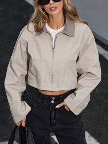 GENKIRA 都市潮流工装口袋撞色夹克 - 米色 - 查看 5