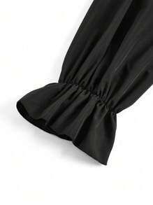 Sweetra Blusa peplum de manga abullonada, cuello cuadrado, cintura ceñida y con diseño de patchwork en jacquard