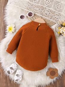 Baby Girls Caramel Floral Design Knit Romper, Warm And Fashionable Infant Bodysuit For Spring, Autumn And Winter - Brown - View 2