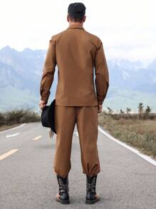 Manfinity Homme 2pcs Men Fashion Button Up Long Sleeve Shirt & Long Pants Set - Rust Brown - View 2