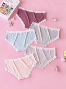 少女蕾丝拼布字母印花休闲裤，简约日常穿着 - 彩色 - 查看 2