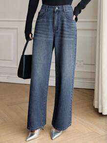 DAZY Women's Simple Buttoned Pocket Casual Denim Jeans, For Everyday Wear