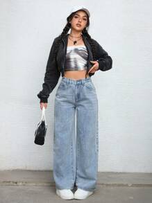 Pantalones vaqueros anchos y sueltos de mujer en azul claro lavado