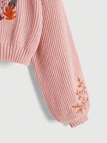ROMWE Fairycore Women's Deer Embroidered Turtleneck Casual Pullover Sweater - Pink - View 5