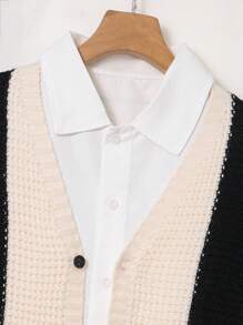 Tween Boy Casual Korean Style Loose Contrast Stripes Button Front Cardigan, Suitable For Autumn, Winter And Spring, Fit For Outdoor Play, School, Street, Party And Casual Wear - Multicolor - View 5