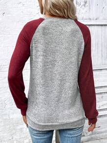 EMERY ROSE Women's Contrast Color Round Neck Raglan Sleeve Long Sleeve Casual Sweatshirt, Autumn,Graduation,Teacher,Back To School Pullover Fall - Multicolor - View 2