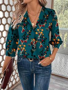 SHEIN LUNE Blusa minimalista casual de mujer con estampado de leopardo, adecuada para usar en la oficina en otoño/invierno - Multicolor - Ver 2