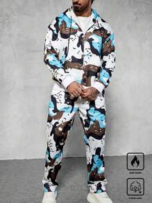 Manfinity LEGND Camouflage Print Zip-Up Hoodie And Pockets Sweatpants Set For Men - Multicolor - View 1