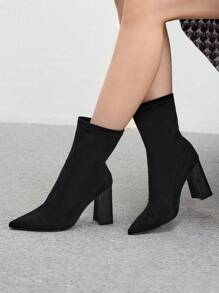 CUCCOO BIZCHIC Women's High Heel Chunky Heel Pointed Toe Elastic Suede Ankle Boots For Christmas And New Year Holiday Valentines Valentine Day Spring Shoes