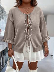 Calvaya Plus Size Women Cardigan Sweater With Tie Detail, New For Autumn/Winter