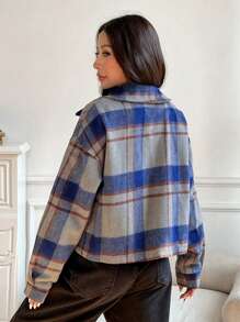 SHEIN EZwear Chaqueta corta informal de color block a cuadros para otoño