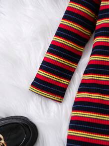 SHEIN Young Girl Casual Colorful Striped Knit Crew Neck Long Sleeve Dress