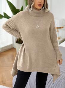 Calvaya Plus Size High Neck Long Sleeve Simple Sweater Pullover, Casual Daily Wear, For Winter Knit Pullover Fall Outfit