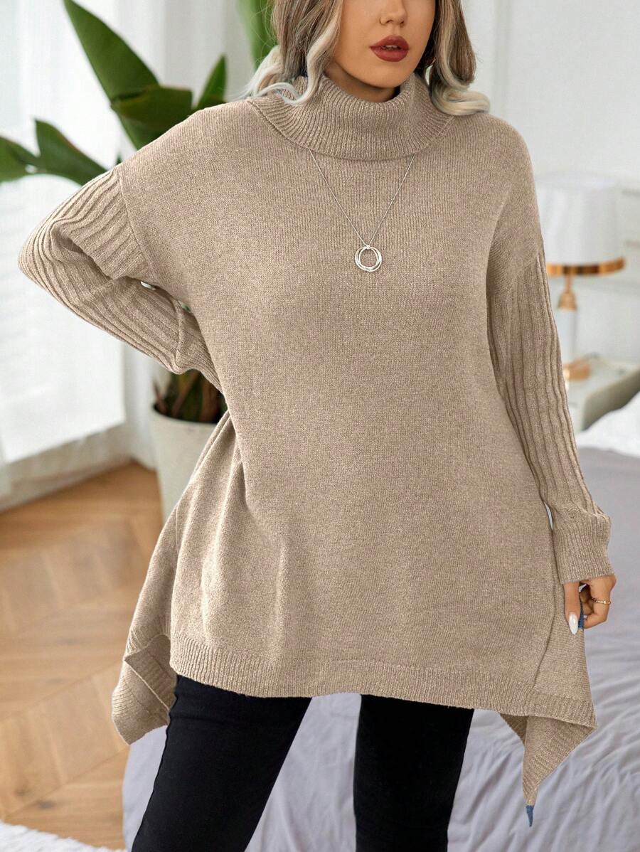 Calvaya Plus Size High Neck Long Sleeve Simple Sweater Pullover, Casual Daily Wear, For Winter Knit Pullover Fall Outfit