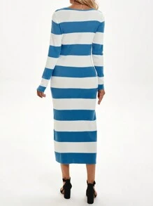 Calvaya Vestido elegante de manga larga con cuello en U y diseño oversize, unicolor, para otoño