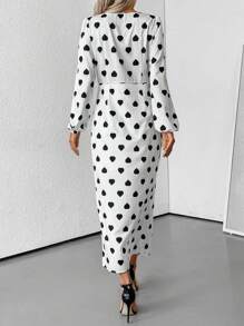 SHEIN Unity Robe longue élégante aux femmes avec motif cœur et fente au bas - Blanc - Voir 2