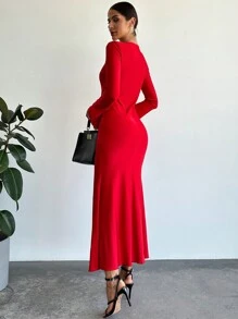 Firerie Women Elegant Solid Color Mermaid Long Dress, Autumn