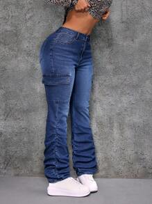 SHEIN ICON Damen sexy enge stretch aufgetürmte Jeans, blau