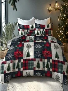 2/3pcs Christmas Bedding Sets, Santa Claus, Sleigh, Snowman, Bell, Reindeer, Pine Tree Christmas Tree Digital Print Soft Comfortable Duvet Cover Sets, Suitable For Bedroom, Guest Room, Game Room, Hotel, School Dormitory, Home Decor - Multicolor - View 2