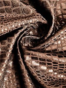 Slaydiva Plus Size Elegant Black Stretch Snake Print Leather Pants - A - Brown - View 6