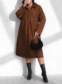 SHEIN LUNE Women's Autumn/Winter A-Line Long Sleeve Shirt Collar Dress Fall Cloth For Women