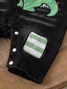 SHEIN 2 件套婴儿/幼儿套装，条纹长袖 T 恤和可爱恐龙背带裤，适合居家和露营，秋季 - 彩色 - 查看 6