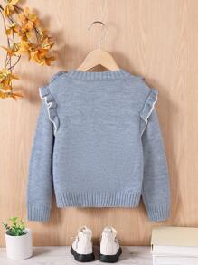 Herfst/Winter Franse Stijl Contrasterende Kleur Ruffle Zoom Schattige Ronde Hals Trui Pullover Lange Mouw Meisjes Jonge Meisjes Gebreide Trui, Geschikt Voor Buitensporten En Casual Thuiskleding