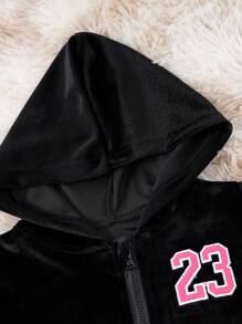 2 件套婴儿女孩休闲加厚黑色上衣和裤子套装，适合春秋季节 - 黑色 - 查看 3