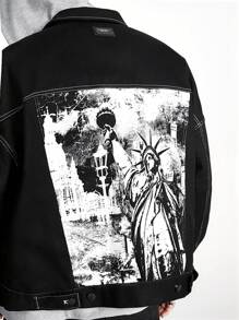 Manfinity VCAY Men's Loose Woven Long Sleeve Jacket & Outerwear, Going Out Graphic Jacket, For Friends, Husband, Boyfriend Gifts - Black - View 9