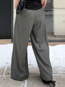 DAZY Women's Striped Cinched Waist Decor Wide Leg Pants