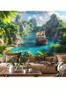 1 tấm thảm treo tường trang trí hình thuyền buồm, dùng để trang trí tường phòng, trang trí nhà cửa - Nhiều màu - Xem 8