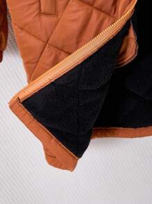 SHEIN EZwear 大码女式棕色棉质夹棉大衣，寒冷天气保暖服装，保暖绗缝夹克，秋装