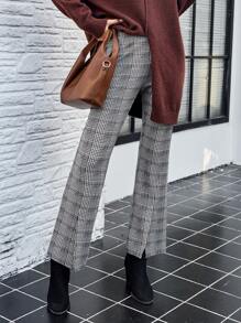 EMERY ROSE Women's Front Button Plaid Suit Pants, Casual Daily Wear - Grey - View 4