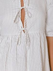 Aralina Fashion Bowknot Gathered Puff Sleeve Mini Dress - White - View 3