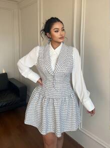 Flirla 大码圆领粗花呢背心和裙子两件套 - 彩色 - 查看 6