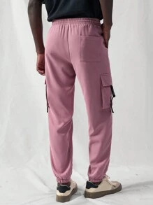 Manfinity VCAY 男士梭织休闲宽松松紧腰卷边裤，时尚日常穿着 - 粉色 - 查看 2