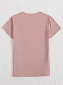INAWLY 女式字母图案圆领短袖休闲 T 恤图案 T 恤女式上衣 - 淺粉色 - 查看 2