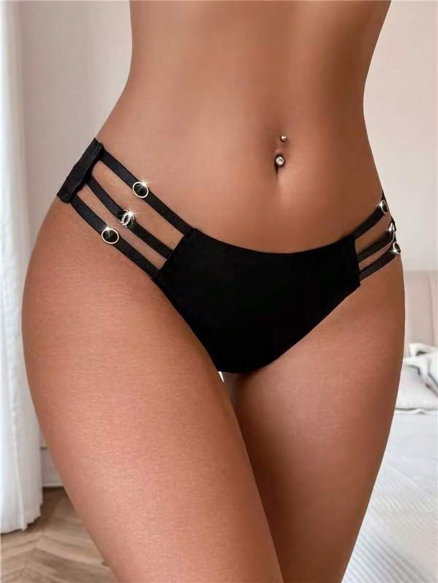 舒适粘合女士镂空内裤 - 黑色 - 查看 1