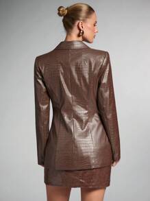 SHEIN BAE Chaqueta de blazer con cintura ceñida de moda para mujer, ropa de mujer de otoño, disfraces de Halloween para mujeres Mujer Gato, chaqueta de blazer burdeos, chaqueta roja, atuendos para conciertos, ropa de mujer de Navidad, ropa de invierno para mujer, chaqueta de blazer de animal print de burdeos de PU vintage