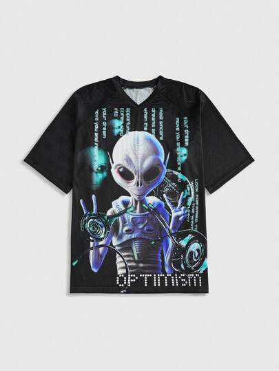 Street Life Camiseta de manga corta con estampado digital cibernético alien de estilo callejero informal