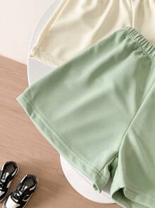 SHEIN Bộ 3 quần short màu xám trắng xanh lá cây thoải mái thường ngày cho bé gái mùa hè - Nhiều màu - Xem 3