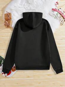Manfinity VCAY 2pcs Set Unisex Knit Applique Graphic Loose Drop Shoulder Hoodie Sweatshirt And High Waist Drawstring Pants Outfit